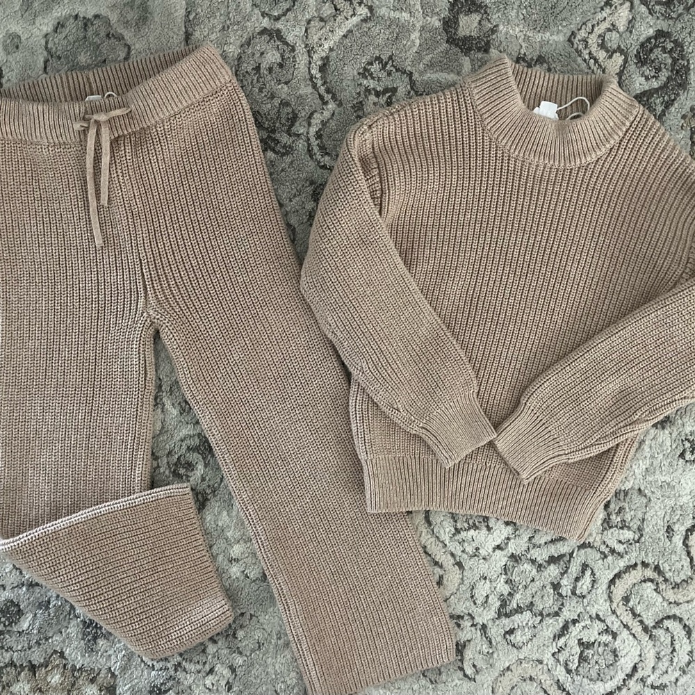 Chic Tan Knit Sweater and Pants Set